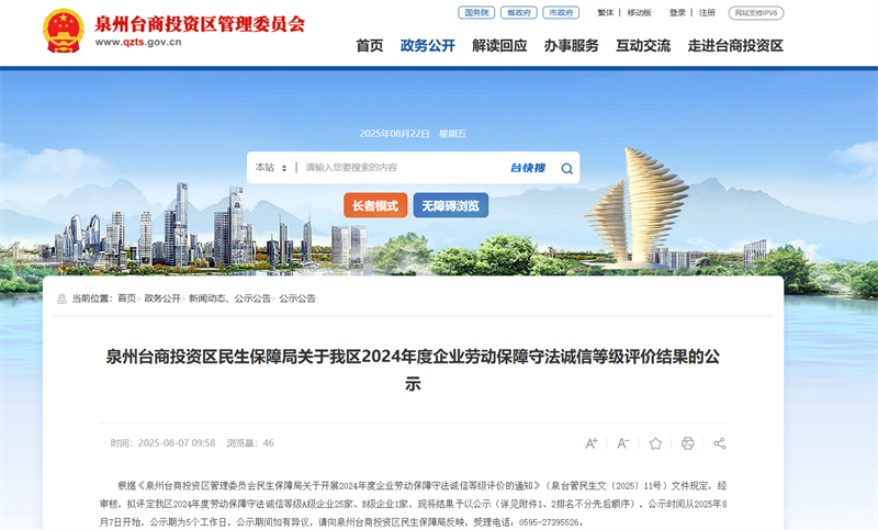 QGM wurde 2024 in der Quanzhou Taiwan Investment Zone mit dem Titel „Labour Security Law-edding and Integrity Grade A Enterprise“ ausgezeichnet